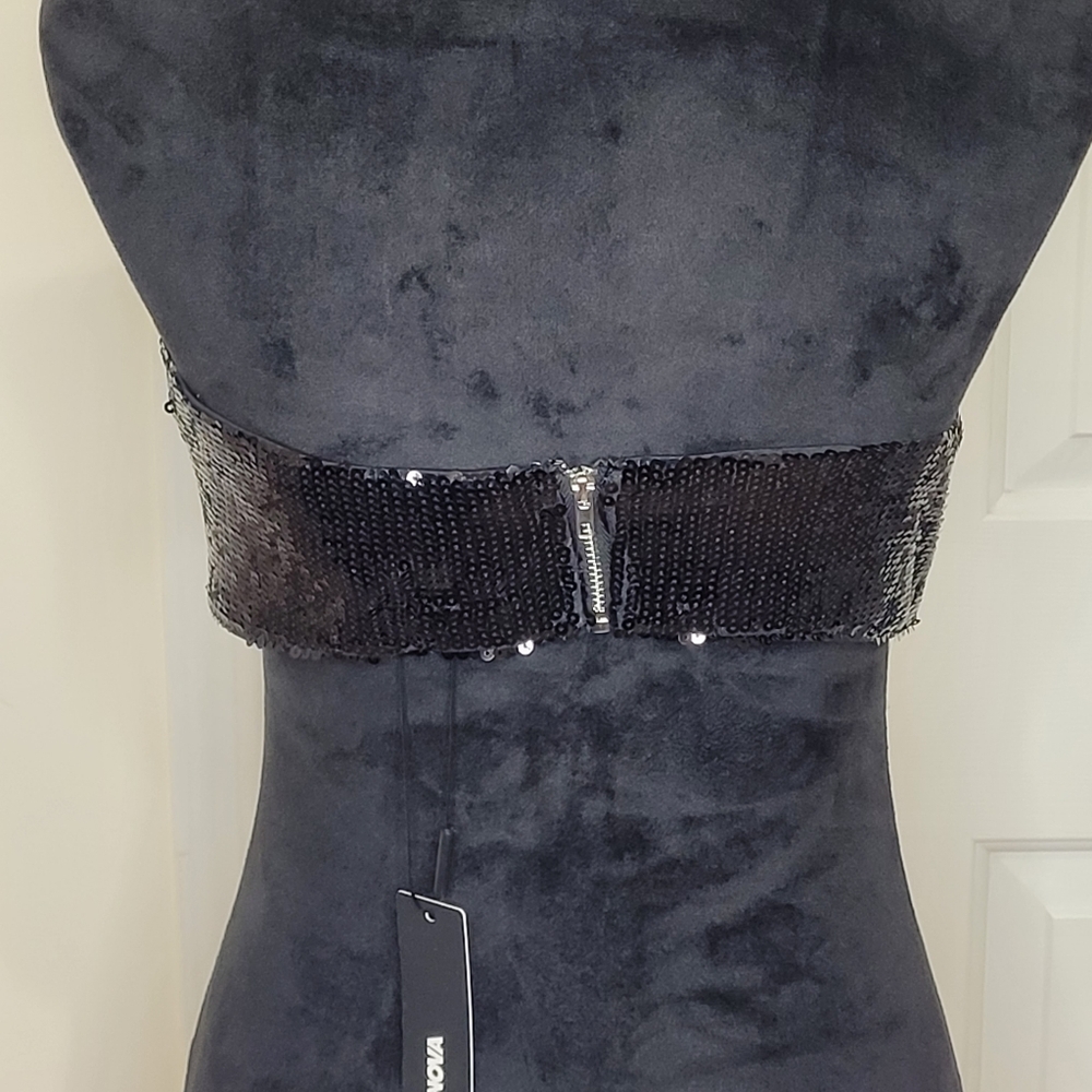 Fashion Nova Nemara Sequin Tube Top Dress Cropped Black Size XLarge - Picture 5 of 12